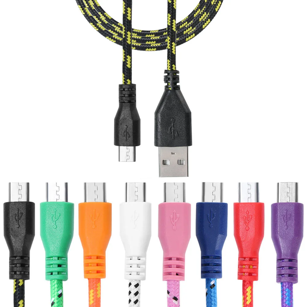 

1PC Electronic Braided Fabric Micro USB Charger Cable Data Sync Cord For Cell Phones Smartphones 100cm/200cm/300cm