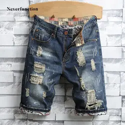 Новые уличные Мужские Винтажные рваные джинсы короткие бермуды Ретро Отверстия повседневные свободные летние прямые шорты из джинсовой
