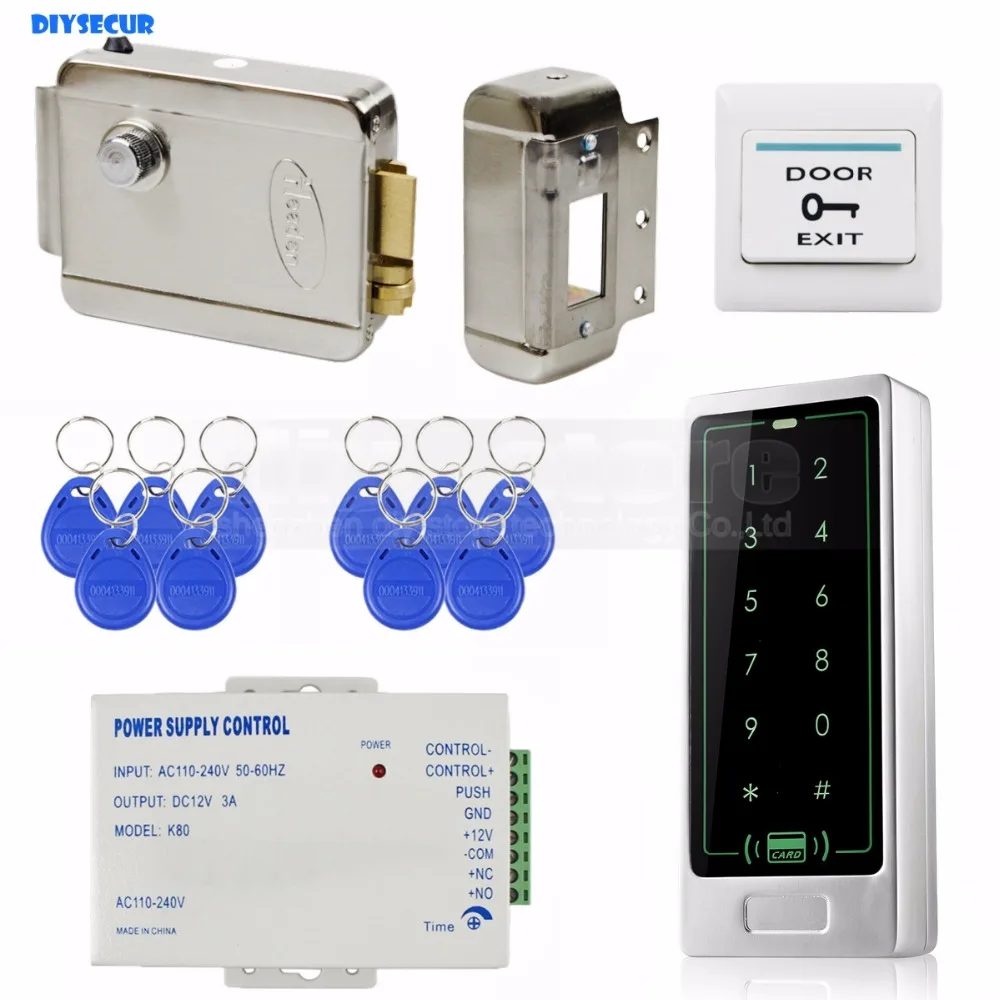 DIYSECUR 125KHz RFID Reader Password Keypad Door Access Control Security System Kit + Electric Lock 8000 Users DIYSECUR 125KHz RFID Reader Password Keypad Door Access Control Security System Kit + Electric Lock 8000 Users