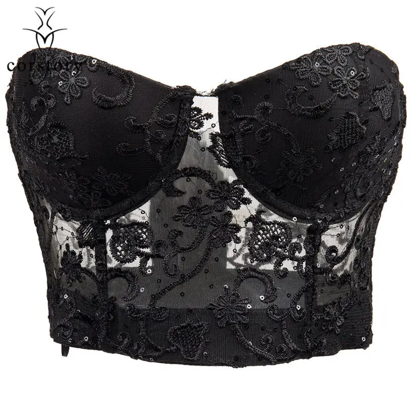 

Black Lace & Sequin Strapless Bras For Women Plus Size Bralette Crop Top Sexy Lingerie Feminina Brasier Mujer Party Clubwear