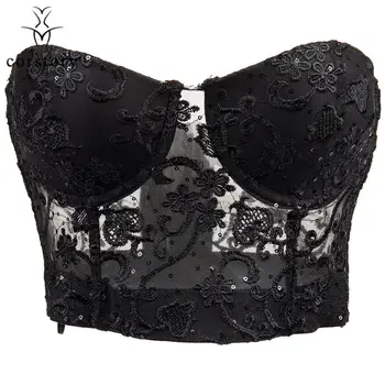 

Black Lace & Sequin Strapless Bras For Women Plus Size Bralette Crop Top Sexy Lingerie Feminina Brasier Mujer Party Clubwear