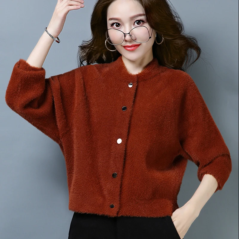 Orange E Sólido 2019 Mujeres Suéter Otoño Corta Suelta Chaqueta Lq029 Rebeca De Casual Color white Moda caramel Las Nuevo Colour Punto Invierno creamy rIIqUvx