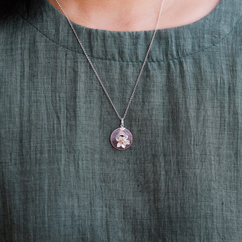 Lotus Fun Real 925 Sterling Silver Natural Pink Stone Handmade Design Fine Jewelry Lotus Whispers Pendant without Necklace