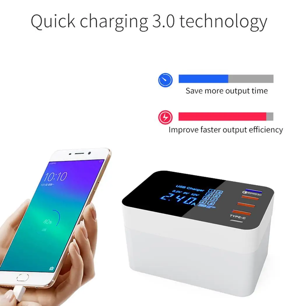 Беспроводной быстрый адаптер для зарядки многопортовый USB QC3.0 смарт зарядное