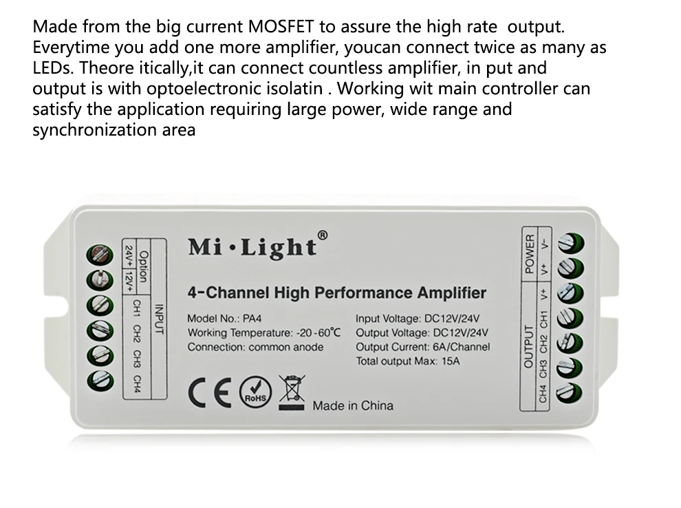 Mi светильник PA4 4-канальный высокопроизводительный усилитель DC12V-24V RGB светодиодный Усилитель RGBW контроллер для RGB светодиодные ленты RGB