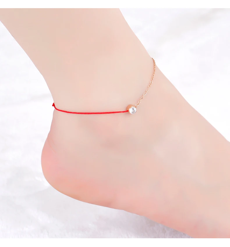 Высокое качество 18KGP титановая сталь красный веревка циркониевый браслет на ногу Женская мода 316L ювелирные изделия из нержавеющей стали(GA116