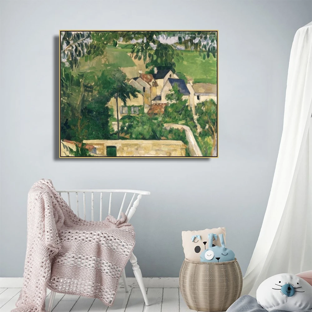 

Laeacco Canvas Calligraphy Painting Watercolor Village House Posters and Prints HD Wall Art Pictures Living Room Home Decoration