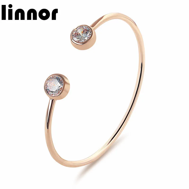 

Linnor Delicate Micro Inlay Crystal Open Bangles Rose Gold Charms for Women Cuff Wristband Bracelets pulseira feminina