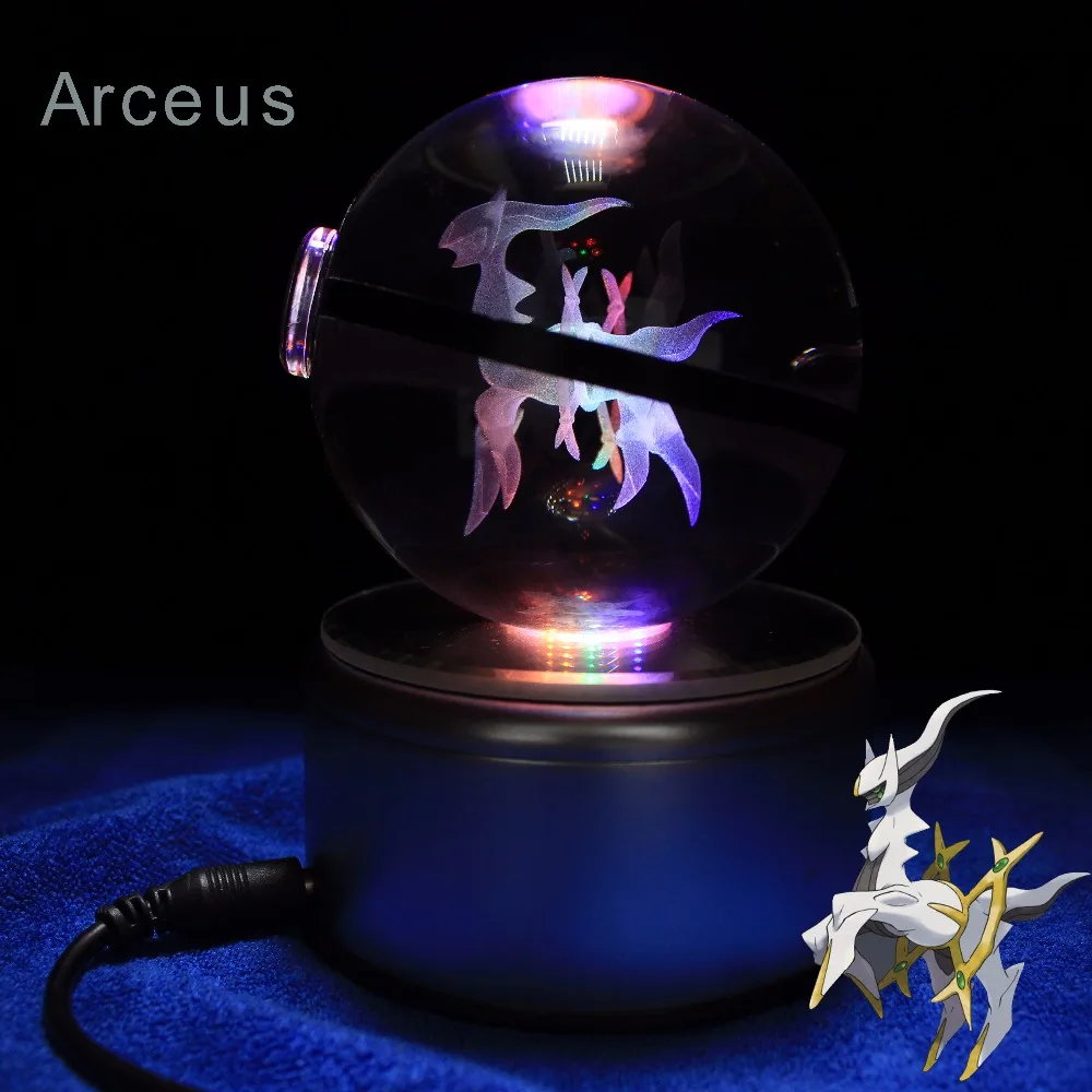 

Cool Design Pokemon Go Game Arceus Figurines Crystal Train Ball with Led Light Base Home Decoration
