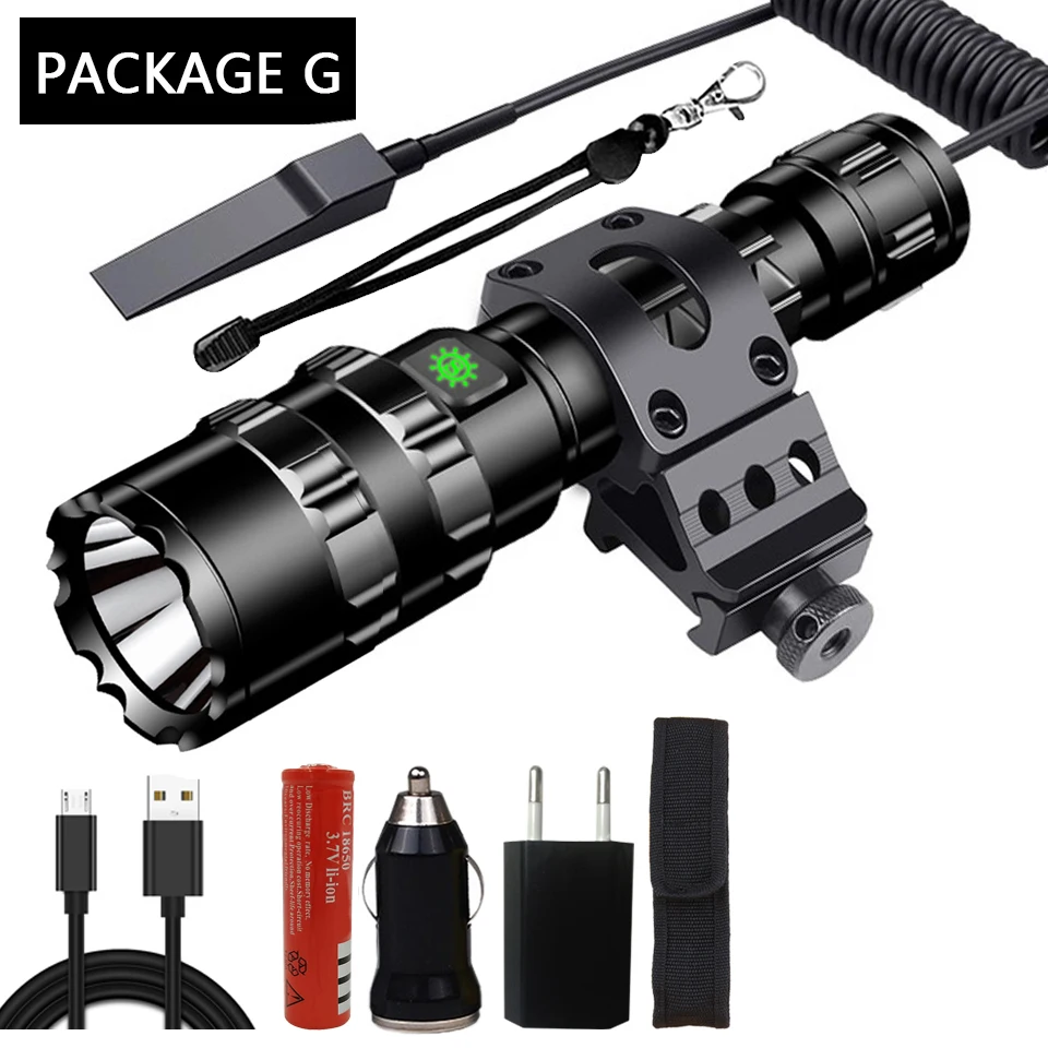 6500Lums Профессиональный тактический светодиодный светильник фонарь для охоты ночной Скаут набор L2 рыбный светильник USB Перезаряжаемый водонепроницаемый - Испускаемый цвет: Package G
