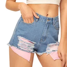 Женские модные повседневные узкие джинсы Рваные джинсовые женские шорты с высокой талией брюки#4