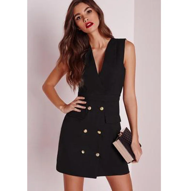 

2018 European Spring Xia Xinkuan Sleeveless Self-cultivation Thin Package Buttocks A A-lineMetal Both Row Buckle Dress
