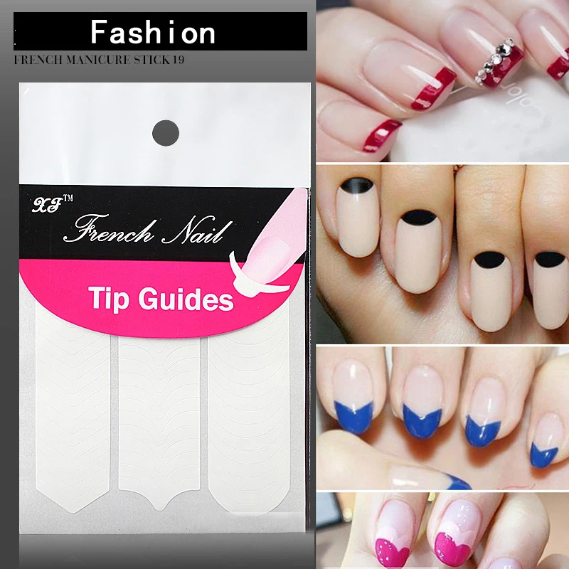 

2019 Nail Art Guide Tips Stencils Sticker French Manicure Template Vinyls Decals Form Styling Tool 5 Sheets/lot Nail Art Salon
