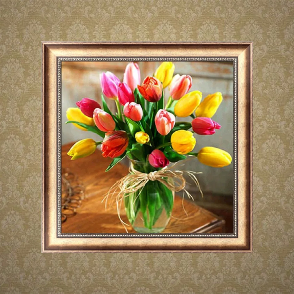 

Home Decor DIY 5D Embroidery Painting Beautiful Tulip Cross Stitch Needlework Mosaic Diamond Cube 2016