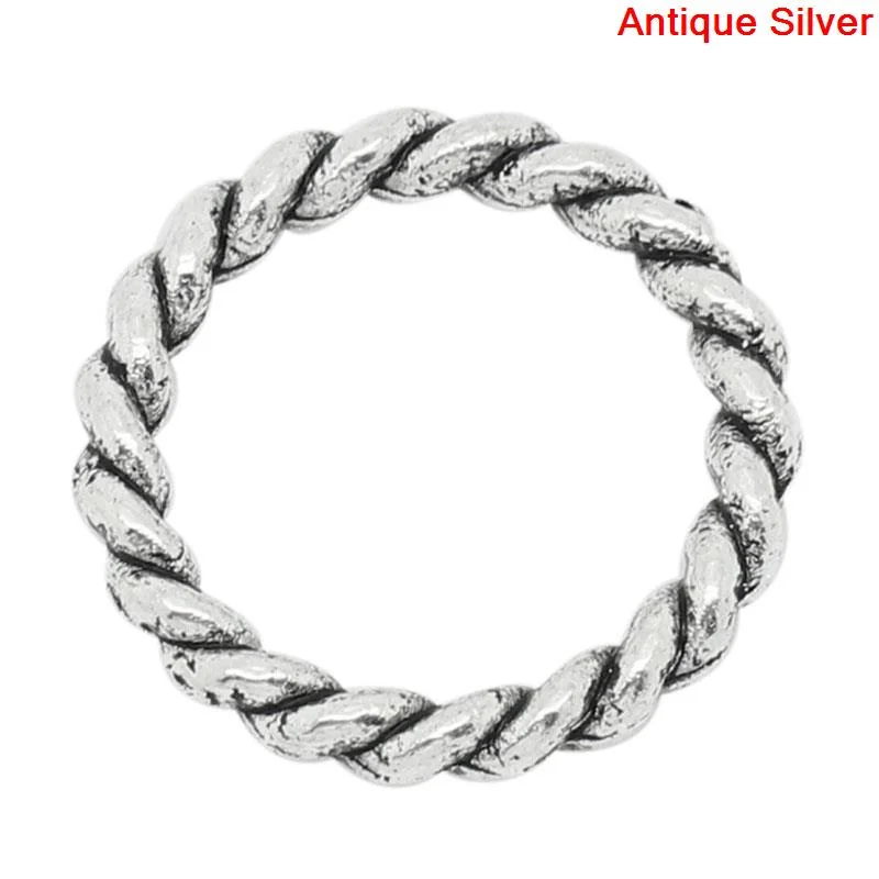 

8SEASONS Closed Jump Rings Connectors/Pendants Circle Rings antique silver-color Stripe Pattern 15mm( 5/8") Dia,50PCs (B29380)