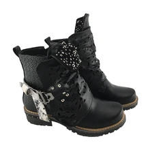 Outono Botas do Tornozelo da Plataforma Das Mulheres Do Salto Baixo Zíper Lateral Ocasional Bota de Cano Curto Decoração Rebite Oco Sapatos Tamanho Grande Botas 43 feminina