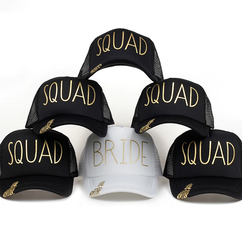 

Bride squad Bachelorette Snapback Trucker Hat Cap Team Bride gold letters Arrow bride to be bride tribe baseball hats
