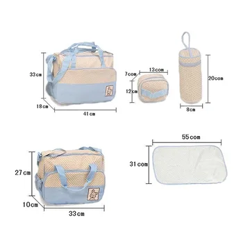 

5pcs Multifunction Baby Diaper Bag Suits For Mom Baby Bottle Holder Mother Mummy Stroller Maternity Nappy Bags Sets