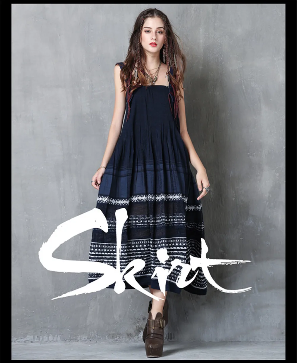 Vintage Women Dress Summer 2017 Boho New Polyester Cotton Vestidos A-Line Embroidery Strapless Adjustable Girdle Dresses (1)