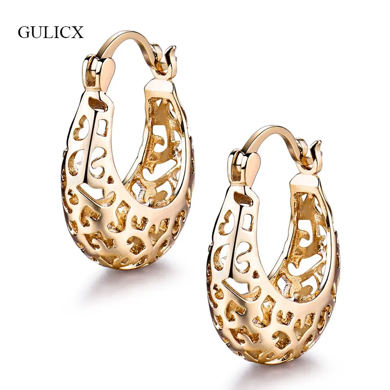 

GULICX Fashion Basket Hollow Loop Earrings for Women Gold-color Ear Piercing Hoops Wedding Engagement Anniversary Jewelry E422