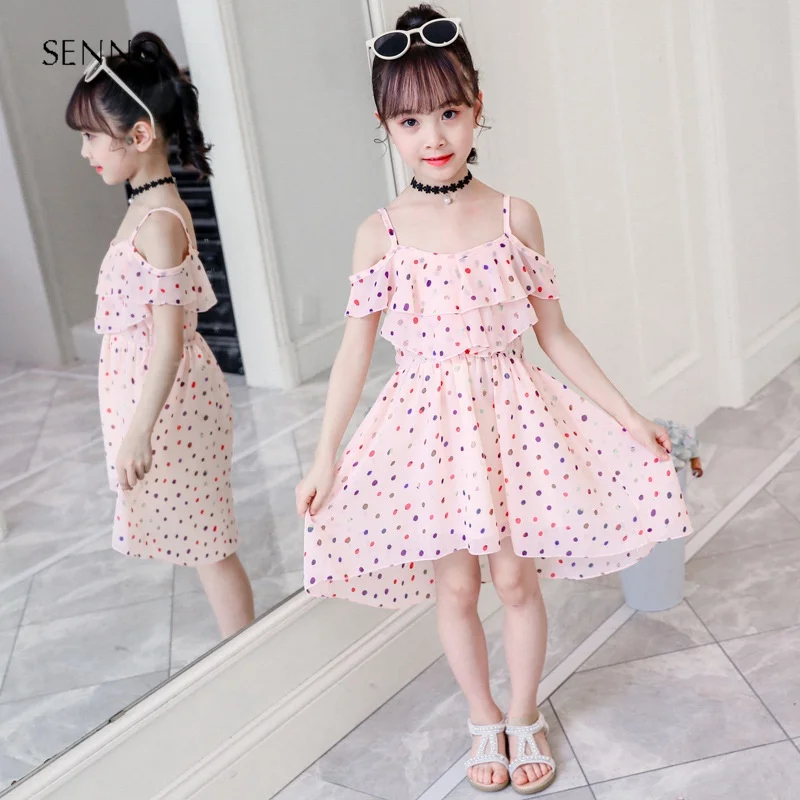 Летнее Детское платье для девочек, сарафан с подтяжками, повседневная детская одежда принцессы, детский пляжный костюм, От 4 до 13 лет