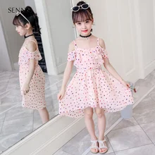 Летнее Детское платье для девочек, сарафан с подтяжками, повседневная детская одежда принцессы, детский пляжный костюм, От 4 до 13 лет