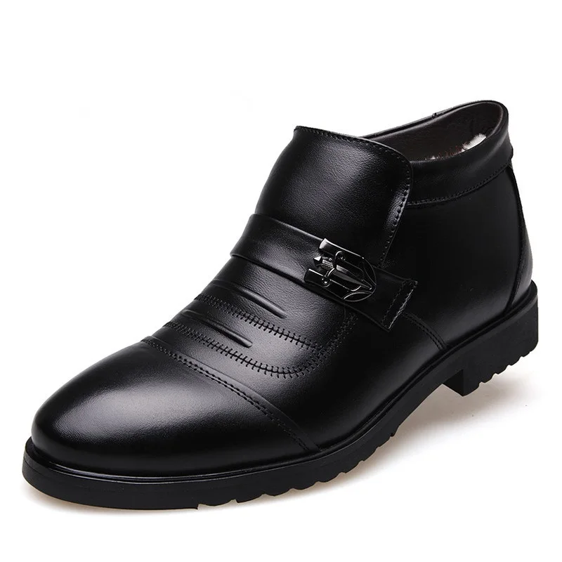 

Genuine Leather Men Ankle Boots Winter Warm Male Casual Snow Shoes Cowhide Motorcycle Lace Up Fur Boot size 38-44
