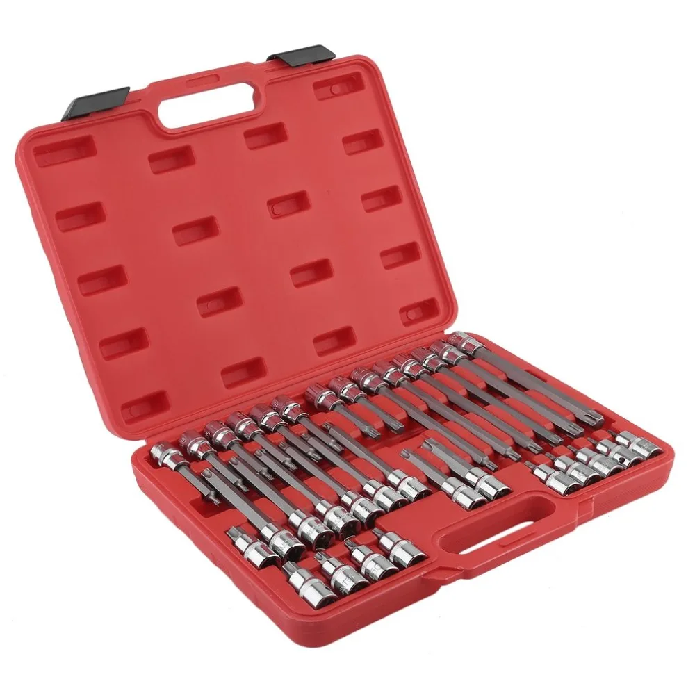 

32PCS/SET Chrome-Vanadium Steel Torx Socket Nut Set 1/2DR Press Batch Sleeve Set Screwdriver Bit Portable Repair Tool