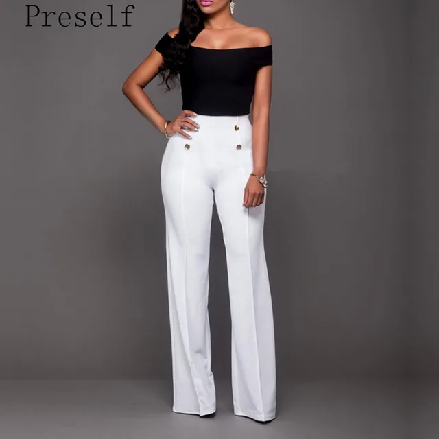 Preself High Waist Wide Leg Boot Cut Pants Summer Women Fashion