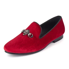 Harpelunde Men Loafer Shoes Skull Buckle Strap Wedding Shoes Red British Footwear Size 7-14 Harpelunde Men Loafer Shoes Skull Buckle Strap Wedding Shoes Red British Footwear Size 7-14