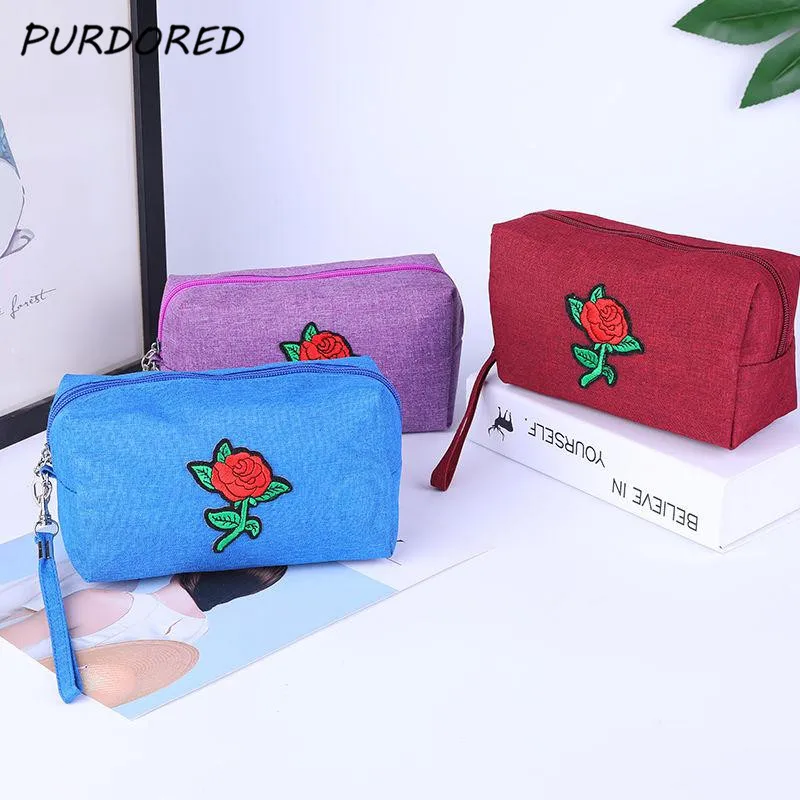 

PURDORED 1 pc Rose Flower Makeup Bag Travel Women Cosmetic Bag Toiletry Beauty Makeup Organizer kosmetyczka Dropshipping