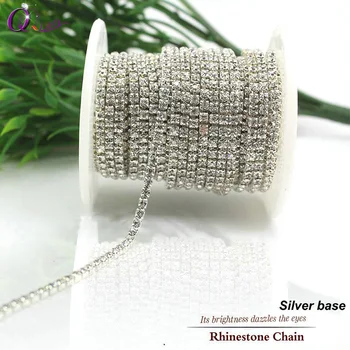 

10yards/roll SS6-SS12(2.0mm-3.0mm) crystal silver plated base rhinestone chain for jewelry diy accessories Wedding decoration