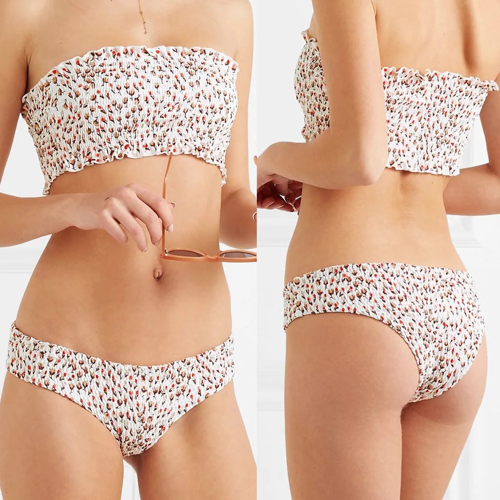 

Bikini Set 2019 Women Push Up Padded Bra Beach Print Bikini Bandage Bandeau Bikini Tankini Swimsuit Bathing Suit Swimwear