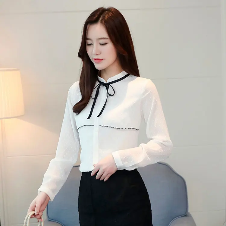 New Arrival Autumn Tops Women Shirts Office Chiffon Blouse Women 2019 Fashion Long Sleeve White Shirt Female Bow Work Blusas Mujer  (5)