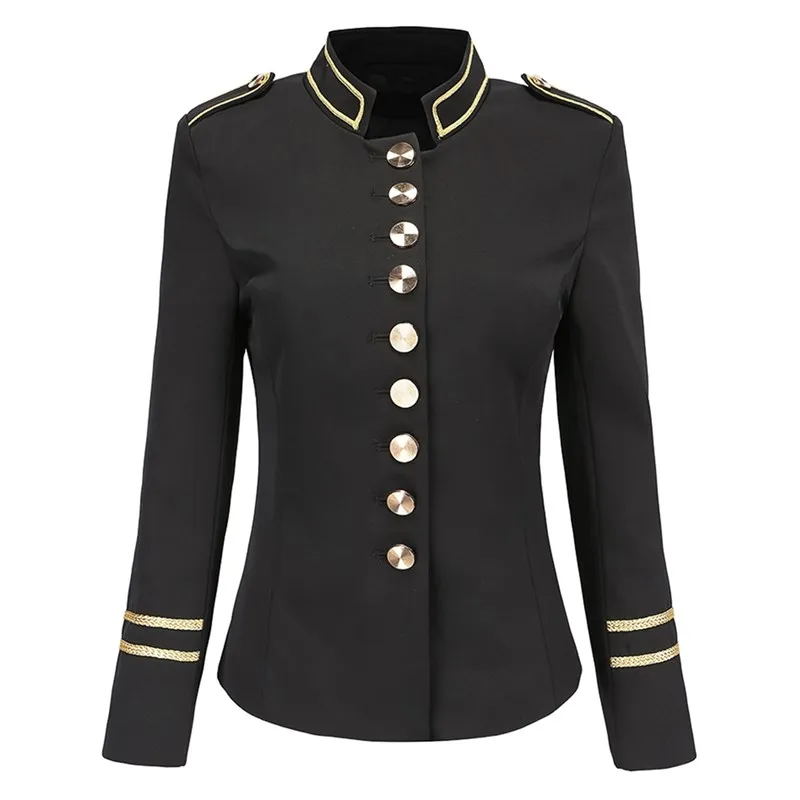 Военная куртка женская черная с длинным рукавом корсет Верхняя одежда готическое однобортное пальто униформа верхняя одежда - Цвет: Черный