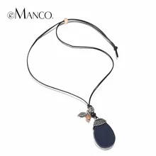 EManco Moda Etnica Declaración Geométrica Pendiente y Collar de Cuentas de Madera de la Cuerda de la Cera de Las Mujeres Chapado En Oro de Aleación de Zinc Joyería de La Marca