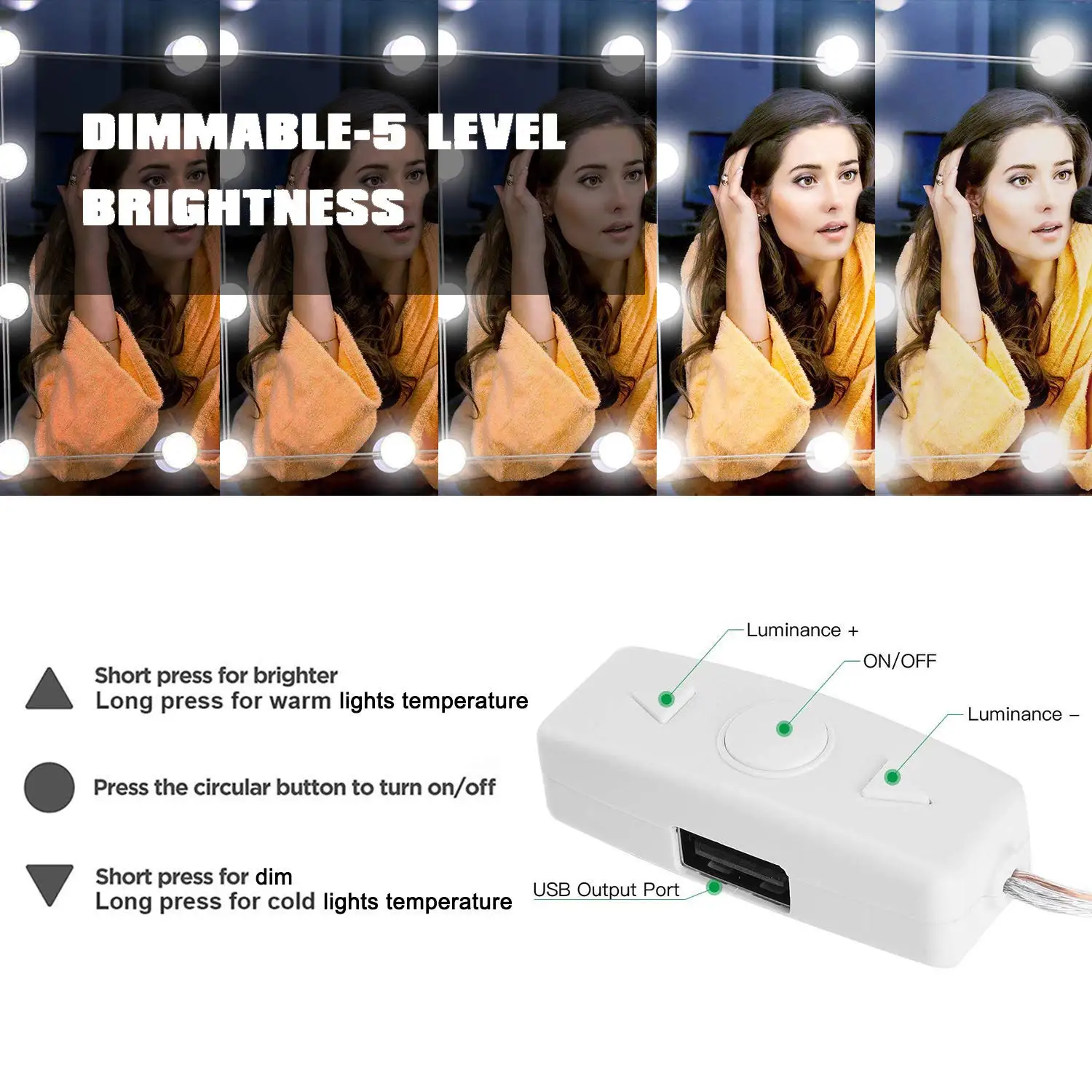  Makeup mirror dressing table LED bulb kit USB charging port with 10 adjustable brightness bulbs inv