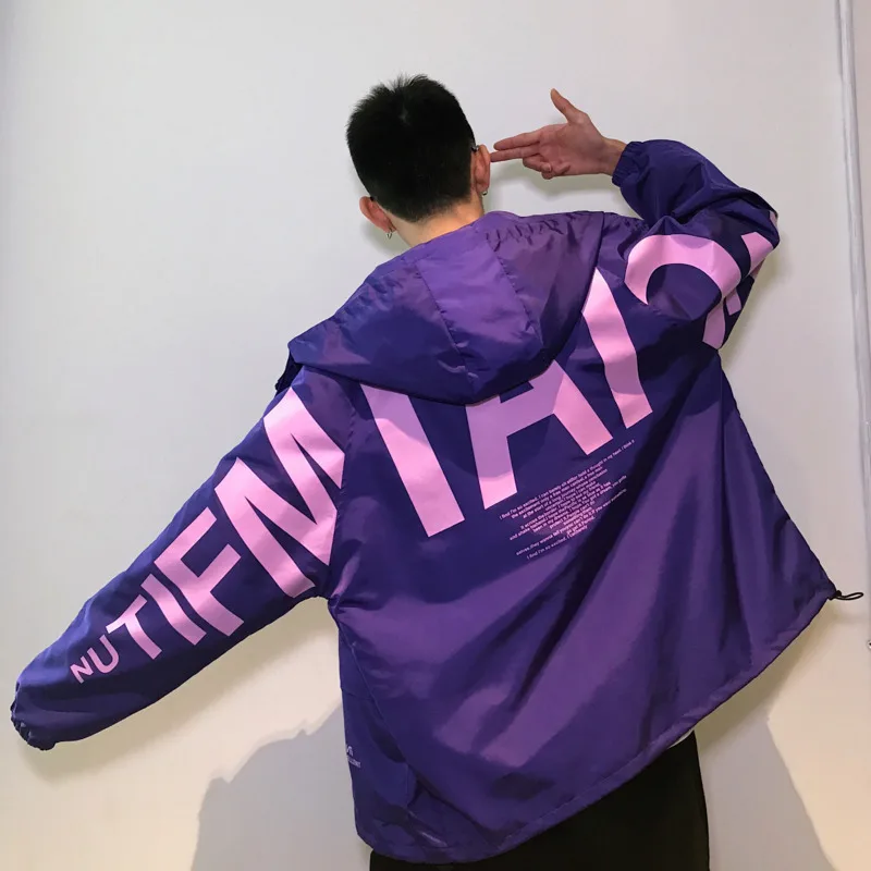 

Spring New Jacket Men's Fashion Letter Printing Casual Hooded Jacket Man Streetwear Sportswear Hip Hop Loose Bomber Jacket