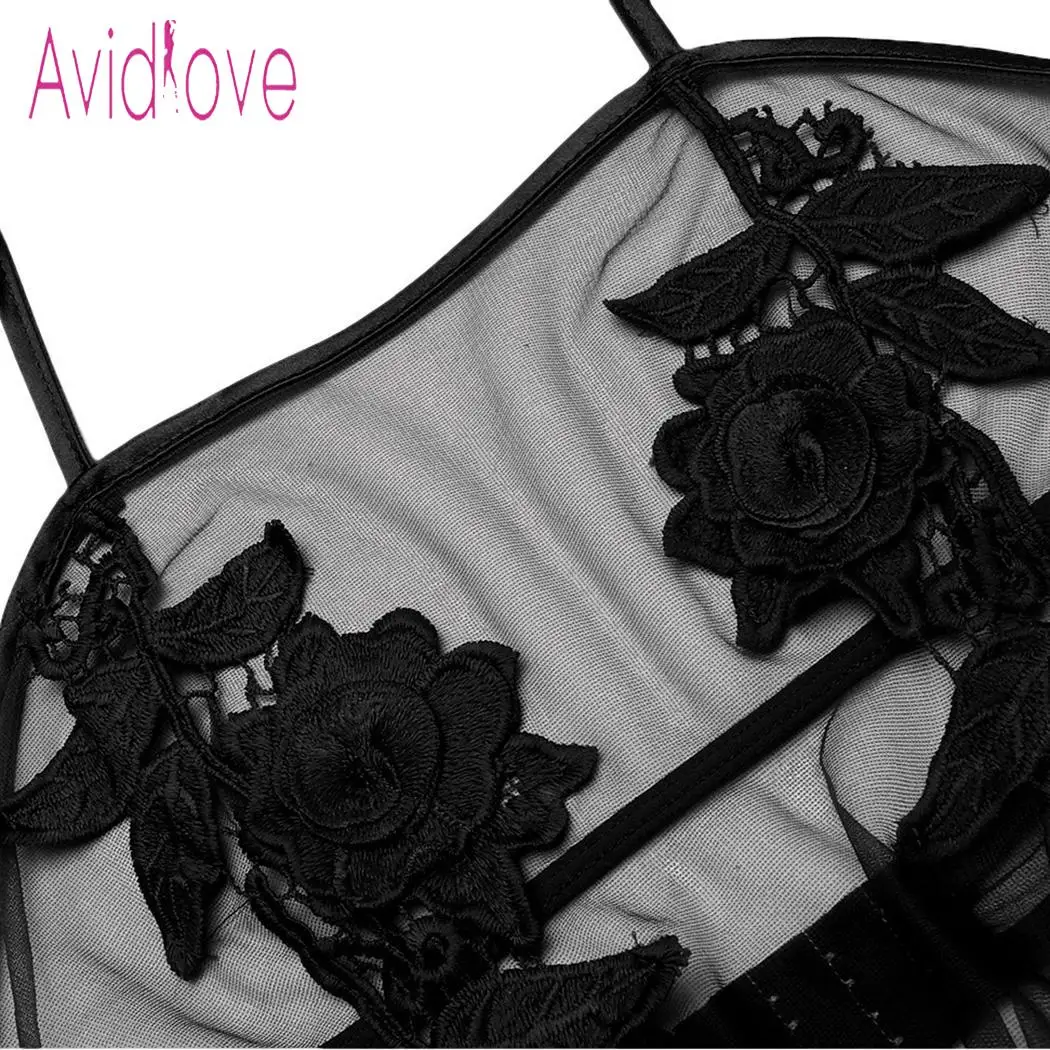 Avidlove женское сексуальное нижнее белье, эротические костюмы Babydoll, прозрачные сорочки, Цветочная вышивка, ночное белье с стрингами