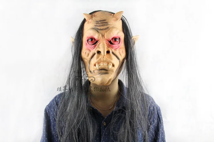 Шестиугольная маска животного аниме демоническая маска больной ужасный монстр маска Хэллоуин фрайт маски с длинными волосами