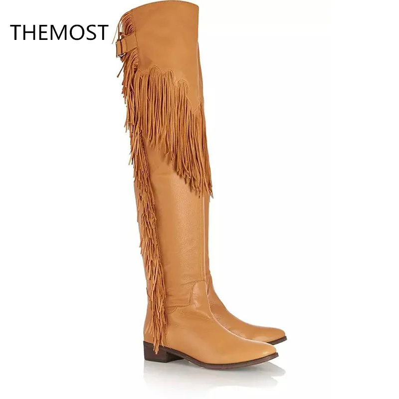 El Europeo 2 Elegir Themost Hasta Colores Y Botas Estilo Tela Pu Americano Fringe Rodilla Para Mujer La 8R71q8O