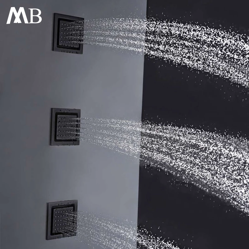5 Inch Black Shower Body Jets Rainfall Shower Massage Jet Brass Square