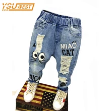 Nouveau 2017 Printemps Automne Enfants Pantalon 1-7ans Bébé Garçons Filles Jeans Garçons Occasionnels Pantalon Chat de Bande Dessinée Jeans Pour Enfants