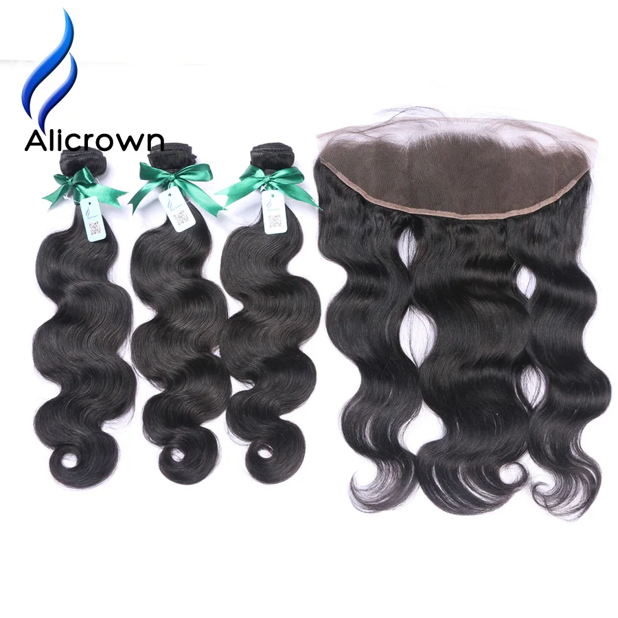 ALICROWN Lace Frontal Closure With Bundles Body Wave With Baby Hair Bleached Knots Brazilian Remy Human Hair Extensions 3 Pieces brazilian-body-wave-hair-bundles-with-closure