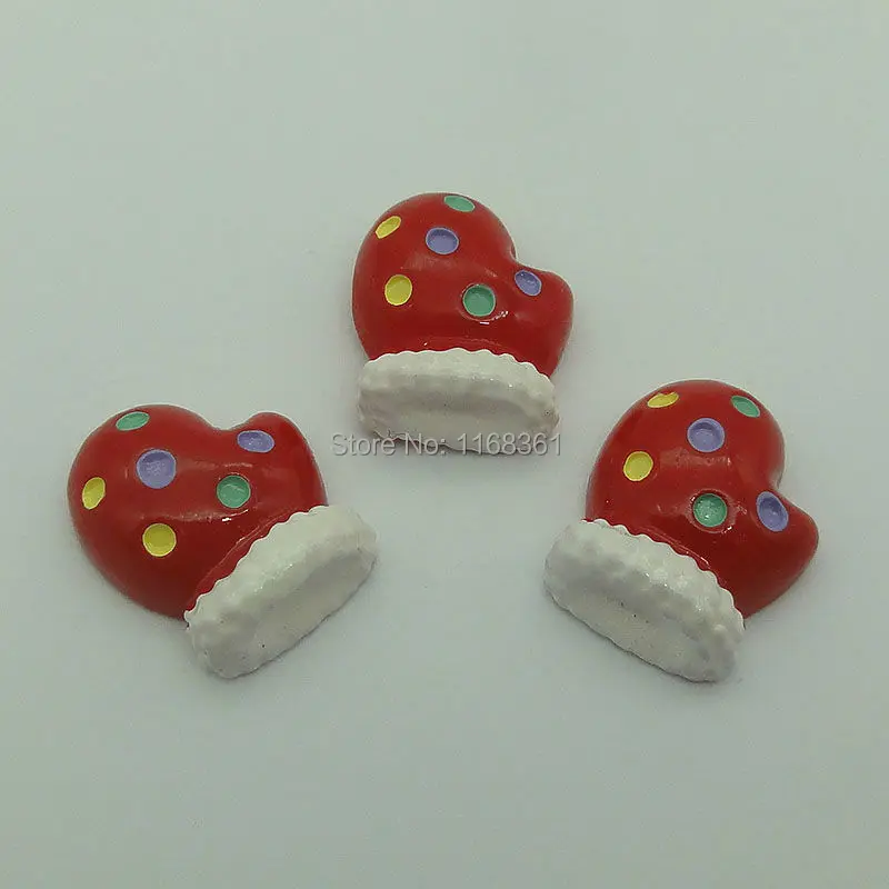 1pcs/lot resin flatback red glove 20mm Cabochons Scrapbooking Hair Bow Center DIY Christmas decration C106-6