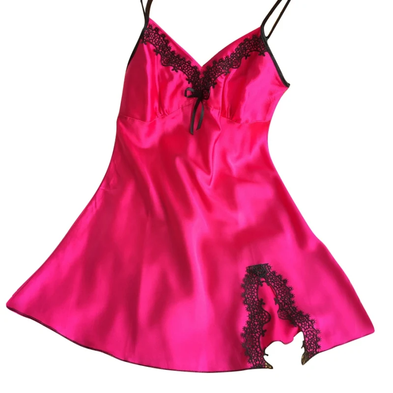 Лето модное из вискозы v-образный вырез женская ночная рубашка Спагетти ремень тонкая талия сексуальная ночная рубашка женская Chmise De Nuit - Цвет: Красный