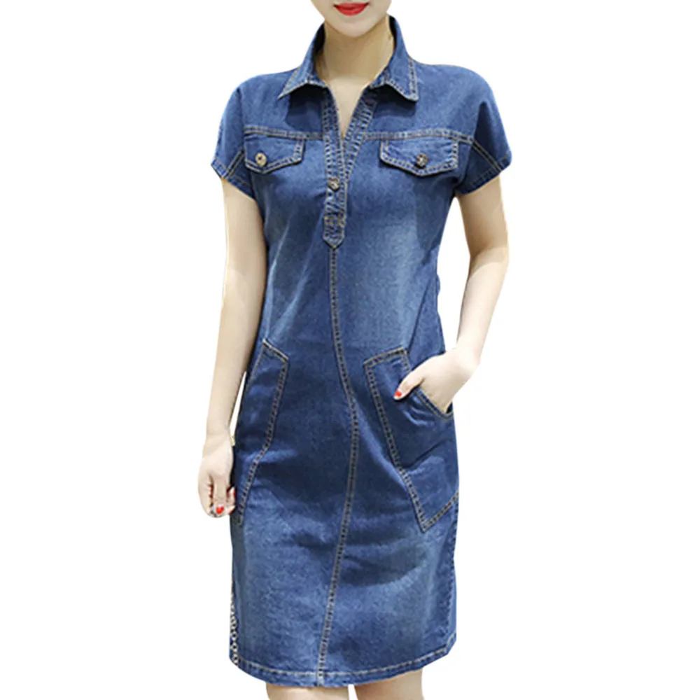 

Summer Women Jean Short Sleeve Loose Denim Mini Dress Sexy Vestidos Casual Party Dresses T Shirt Dresses