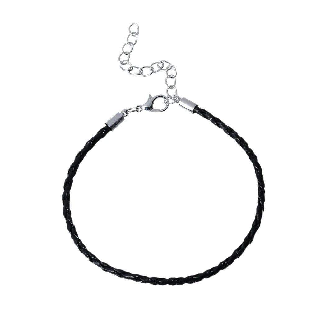 DoreenBeads 2018 Hot Sale Black Alloy Leatheroid Silver Tone Lobster Clasp Extended Chain Bracelets for Men & Women 5