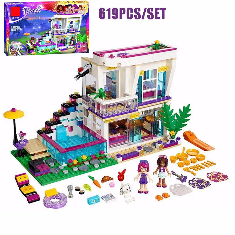 

New 619pcs Girl's Friend Livi's Pop Star House Model Livi Andrea Figures Building Blocks Bricks Educational Toys Girl Gifts