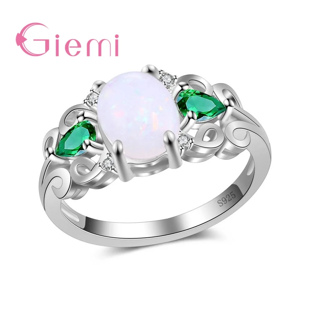 

Wholesale 925 Sterling Silver Rings Antique Women Rhinestone Jewelry Opal Bijoux Femme Engagement Ring Accessories